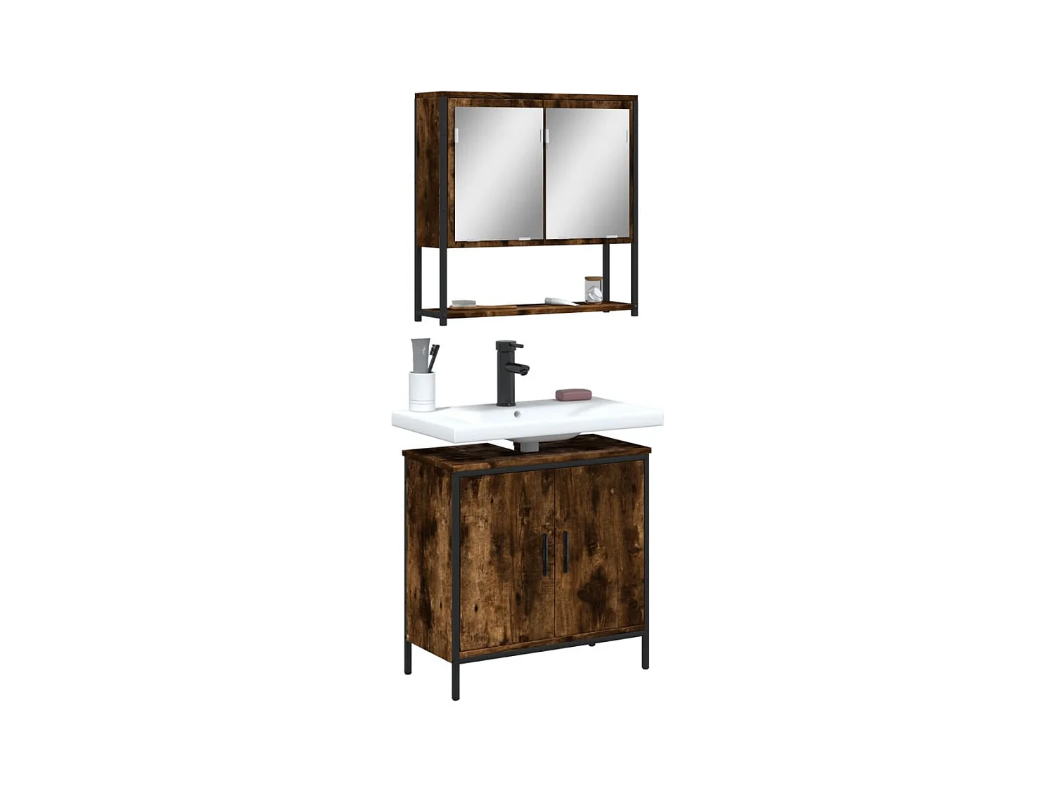 Ensemble de meubles de salle de bain 2 pcs Chêne fumé