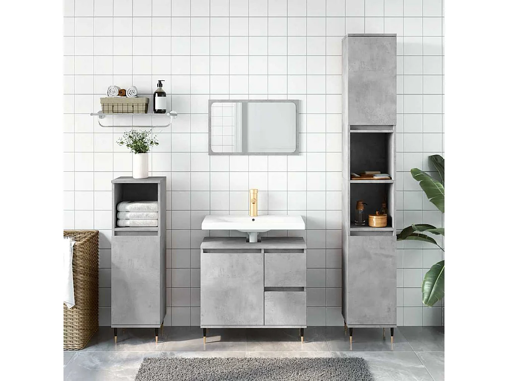 Badschrank Betongrau 65x33x60 cm Holzwerkstoff