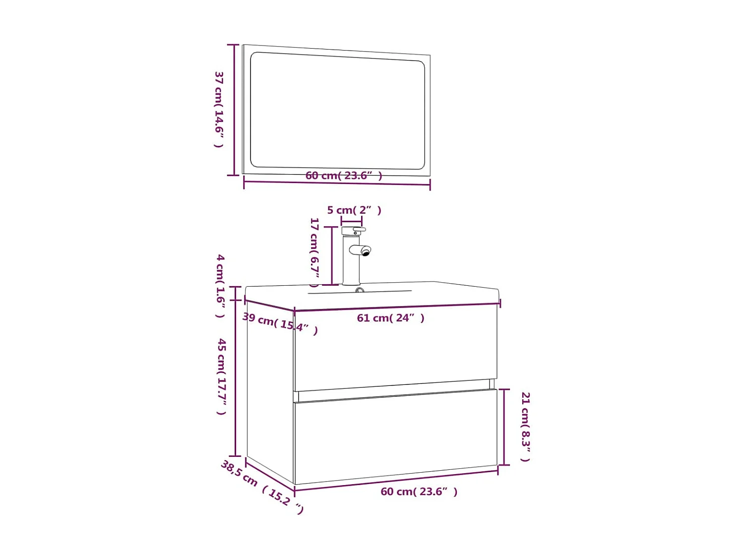 Set di Mobili da Bagno Rovere Fumo in Legno Multistrato