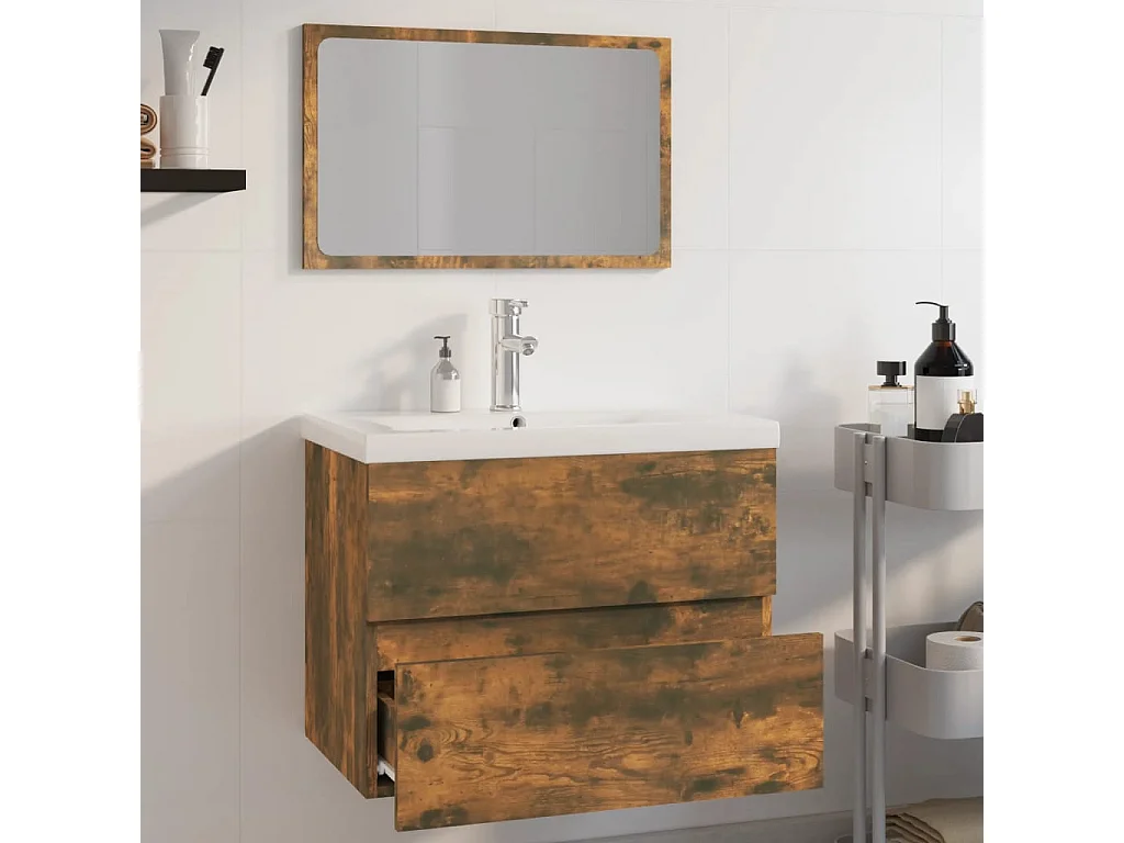 Set di Mobili da Bagno Rovere Fumo in Legno Multistrato