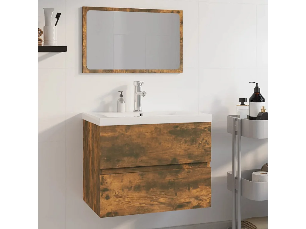 Set di Mobili da Bagno Rovere Fumo in Legno Multistrato