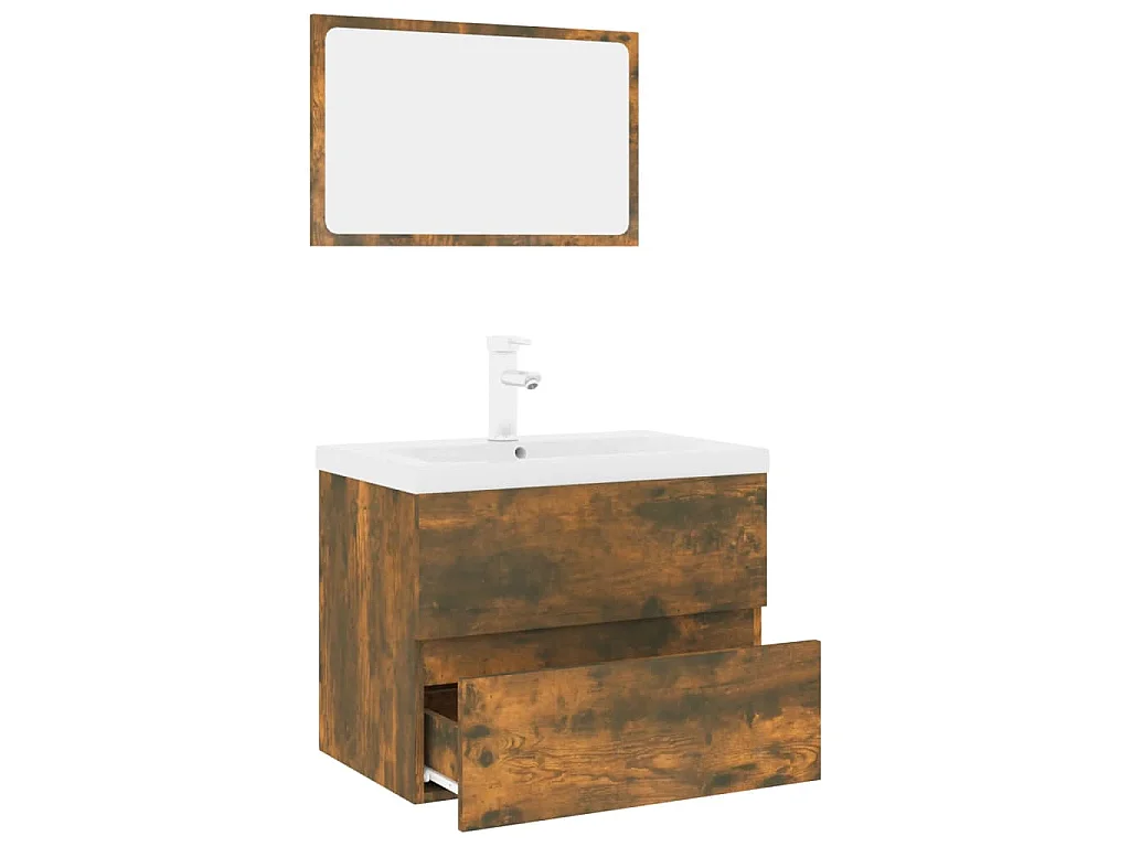 Set di Mobili da Bagno Rovere Fumo in Legno Multistrato