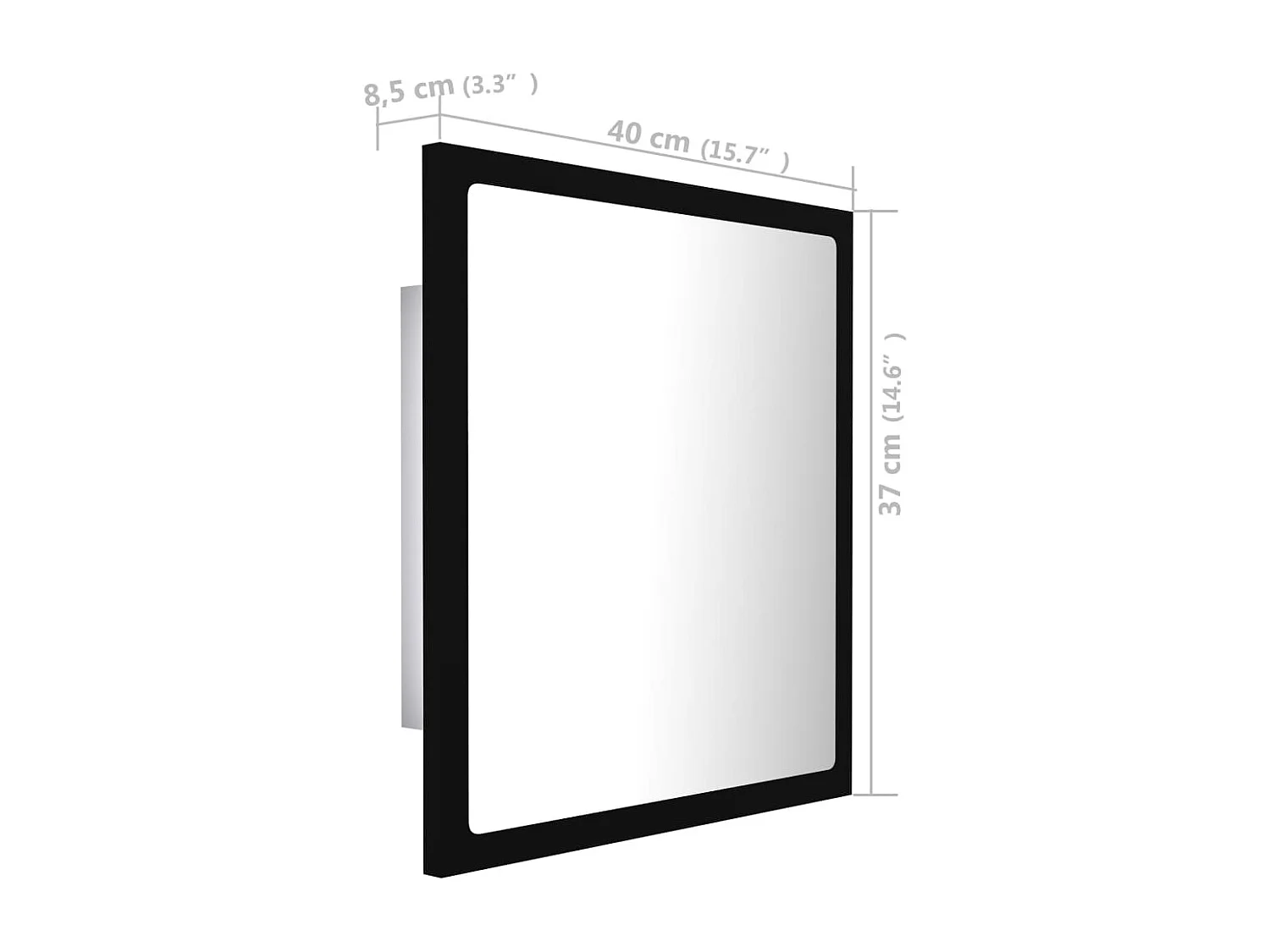 Espelho de casa de banho com LED 40x8,5x37 cm acrílico preto