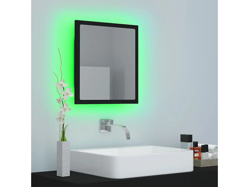 Espelho de casa de banho com LED 40x8,5x37 cm acrílico preto