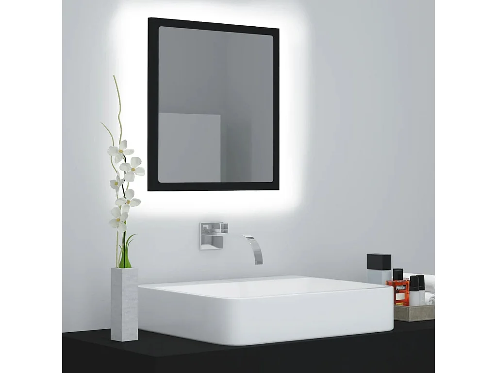 Miroir à LED de salle de bain Noir 40x8,5x37 cm Acrylique
