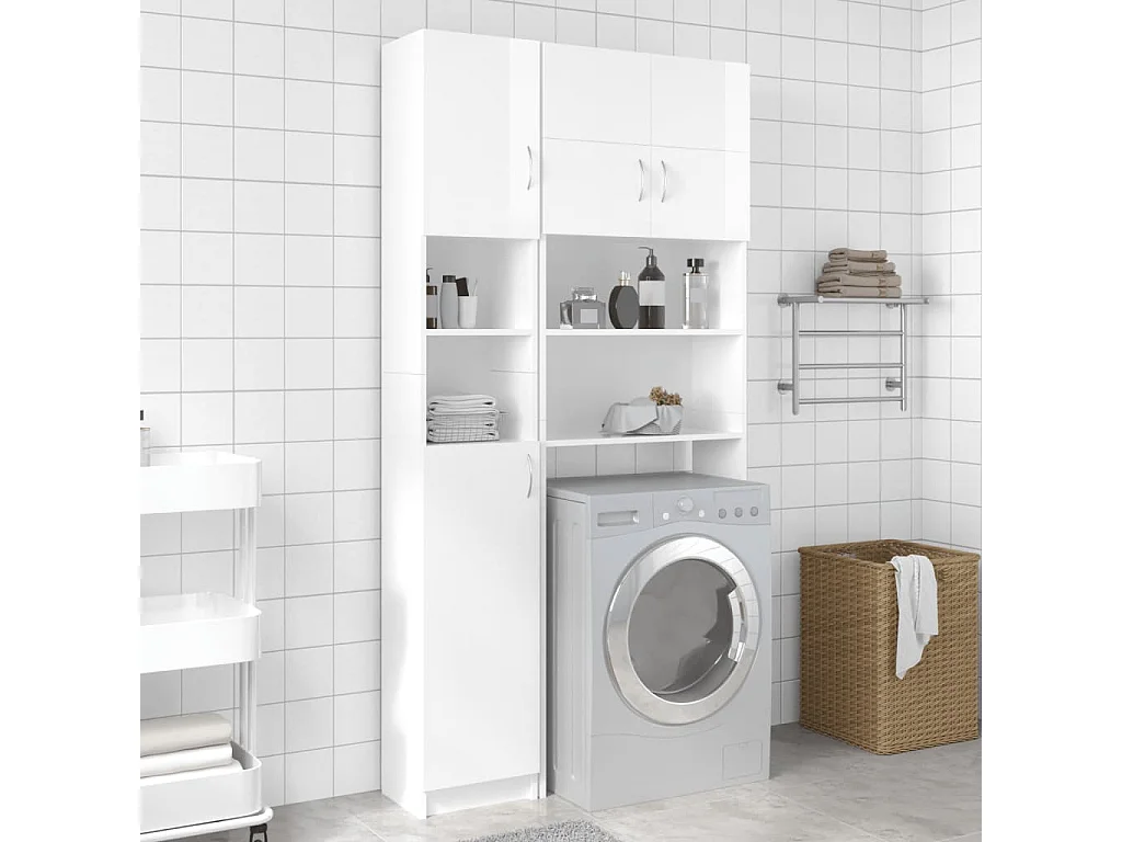 Mobile da Bagno Bianco Lucido 32x25,5x190 cm Legno Multistrato