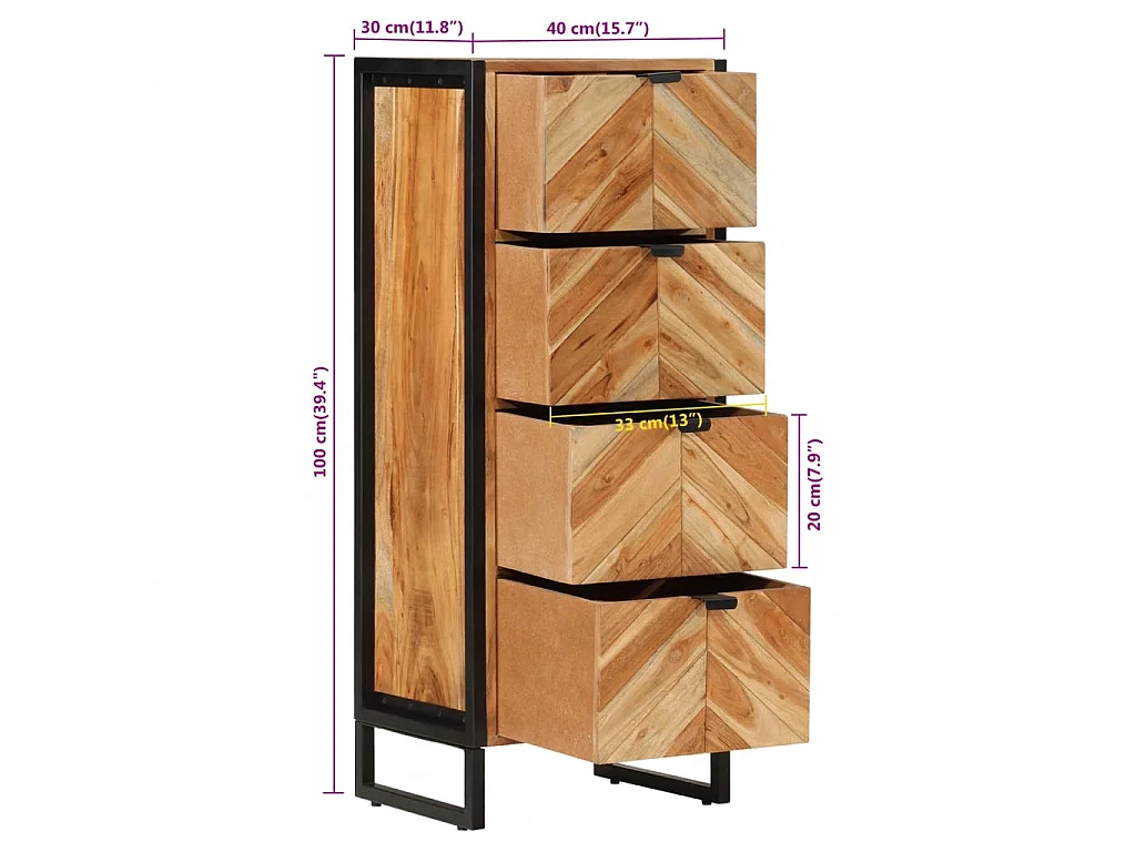 Armoire de salle de bain bois massif d'acacia et fer