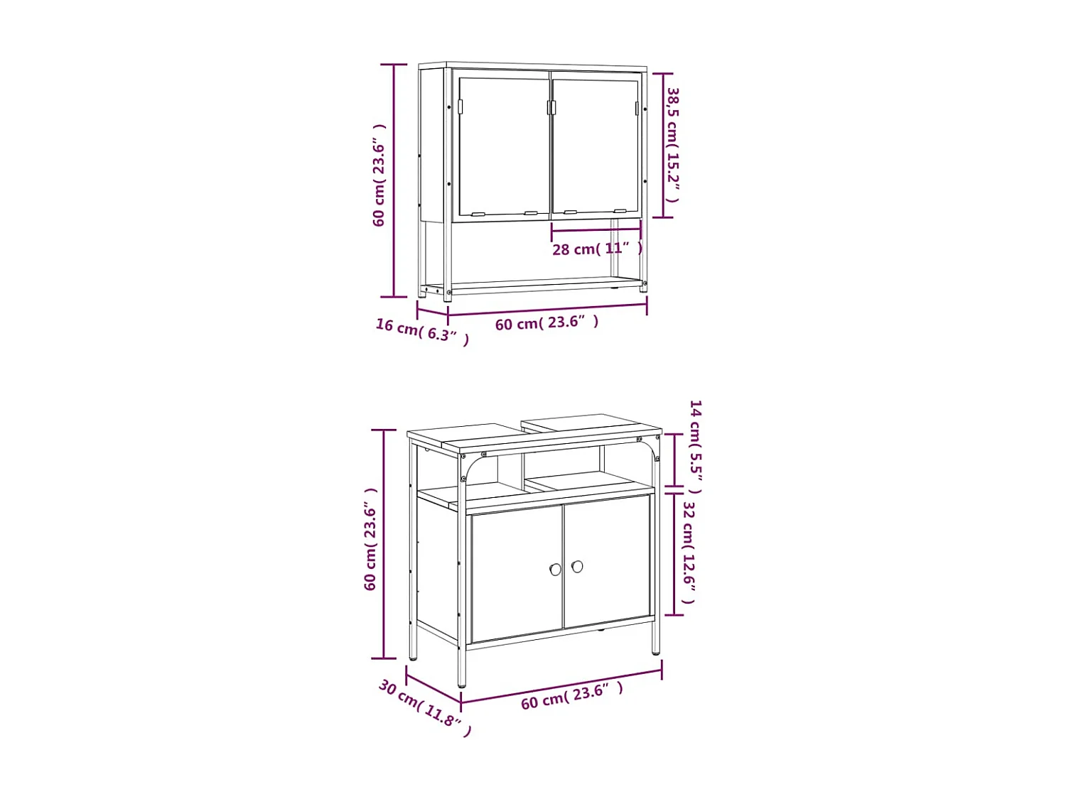 Ensemble de meubles de salle de bain 2 pcs Chêne fumé