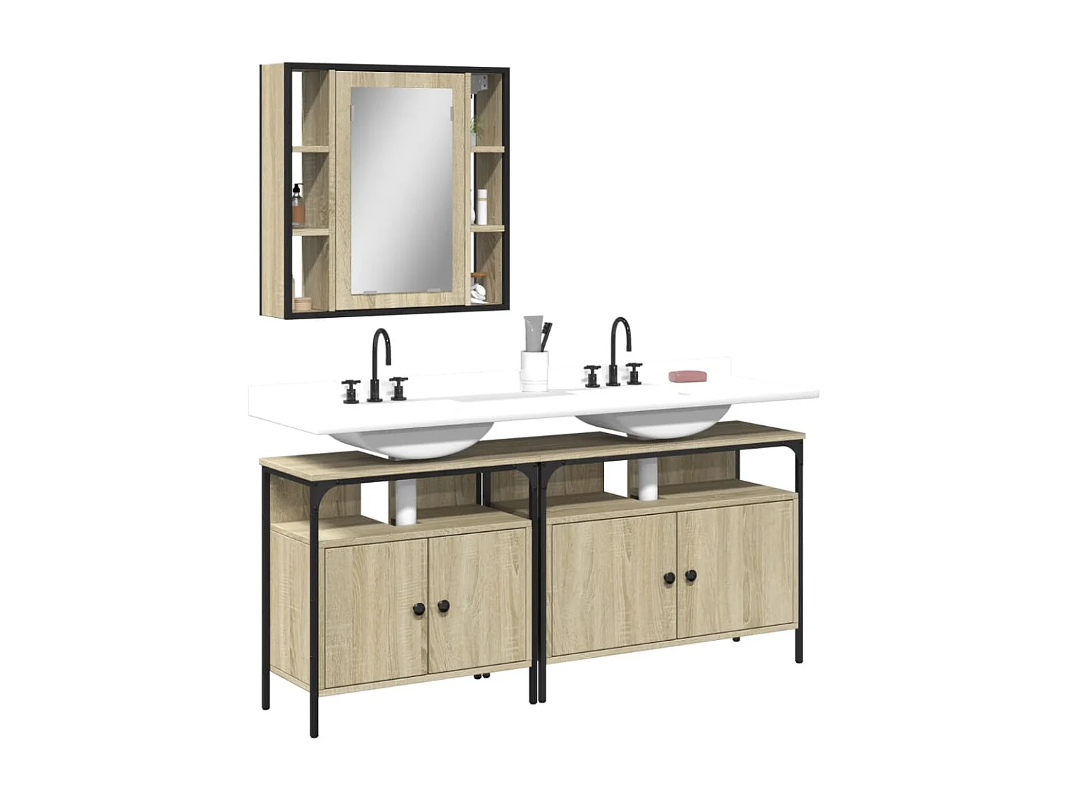 Ensemble d'armoires de salle de bain 3 pcs chêne sonoma