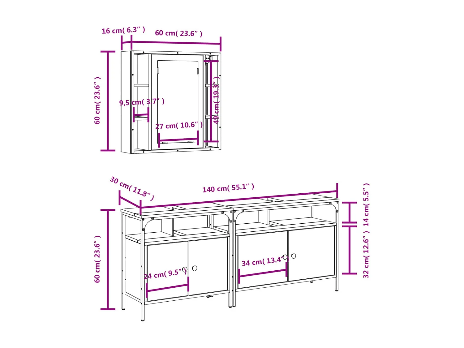 Ensemble d'armoires de salle de bain 3 pcs chêne sonoma