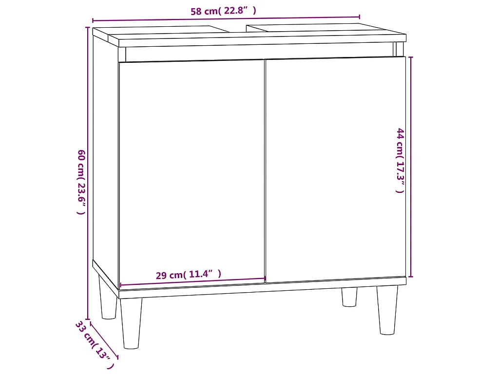 Wastafelkast 58x33x60 cm bewerkt hout bruin eikenkleur