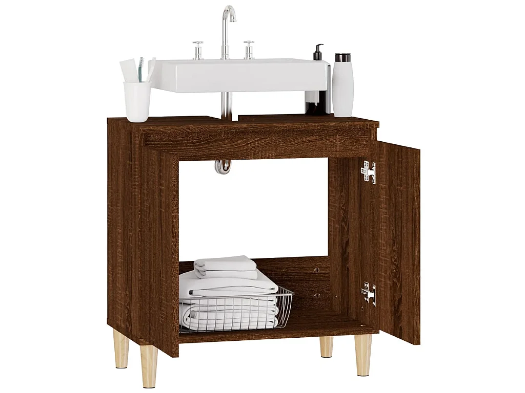 Wastafelkast 58x33x60 cm bewerkt hout bruin eikenkleur