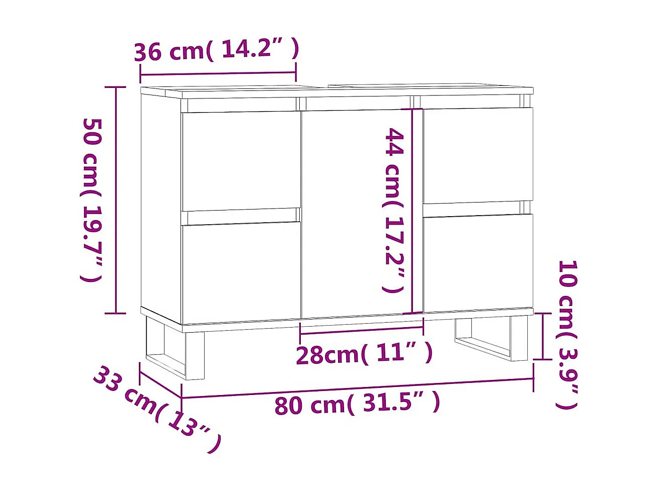 Móvel casa de banho 80x33x60 cm derivados madeira cinza cimento