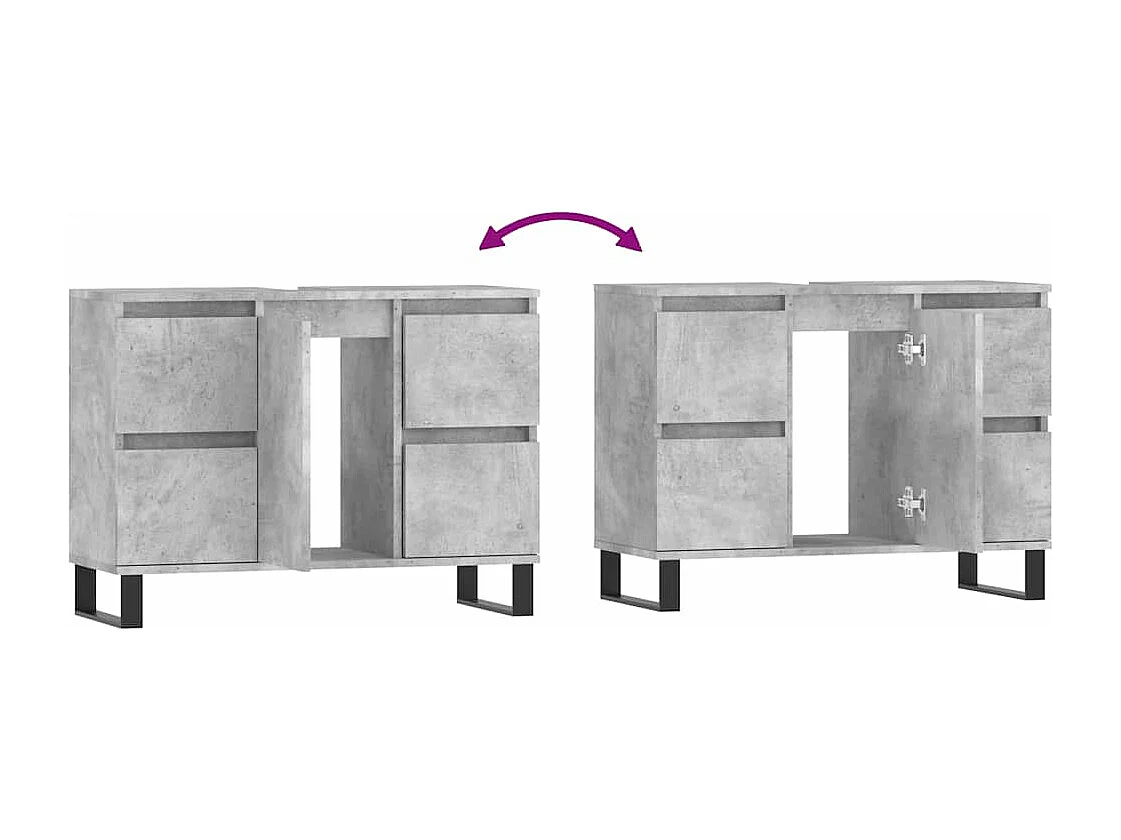 Móvel casa de banho 80x33x60 cm derivados madeira cinza cimento