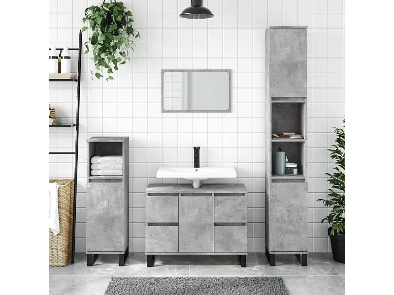 Móvel casa de banho 80x33x60 cm derivados madeira cinza cimento