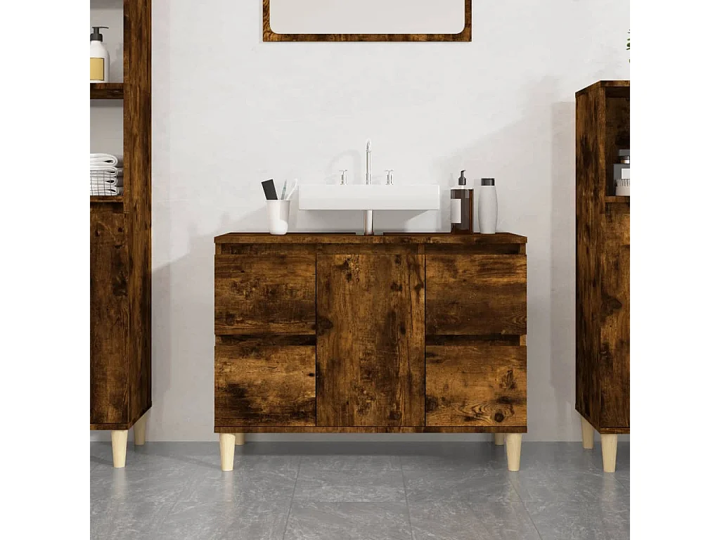 Meuble d'évier chêne fumé 80x33x60 cm bois d'ingénierie