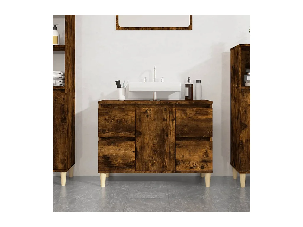 Wastafelkast 80x33x60 cm bewerkt hout gerookt eikenkleurig