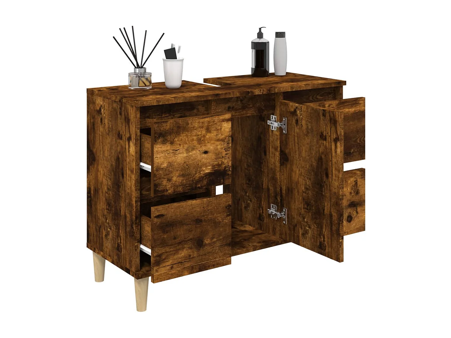 Meuble d'évier chêne fumé 80x33x60 cm bois d'ingénierie