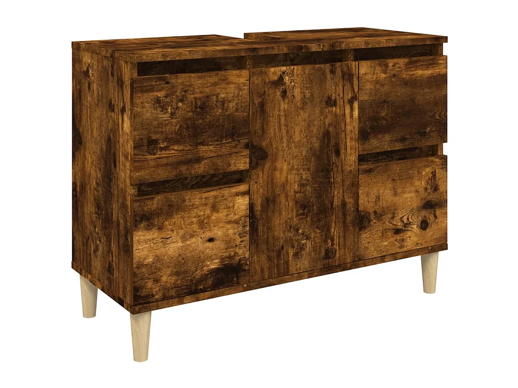 Wastafelkast 80x33x60 cm bewerkt hout gerookt eikenkleurig