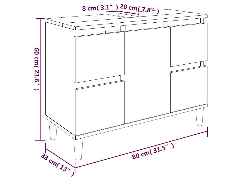 Wastafelkast 80x33x60 cm bewerkt hout gerookt eikenkleurig