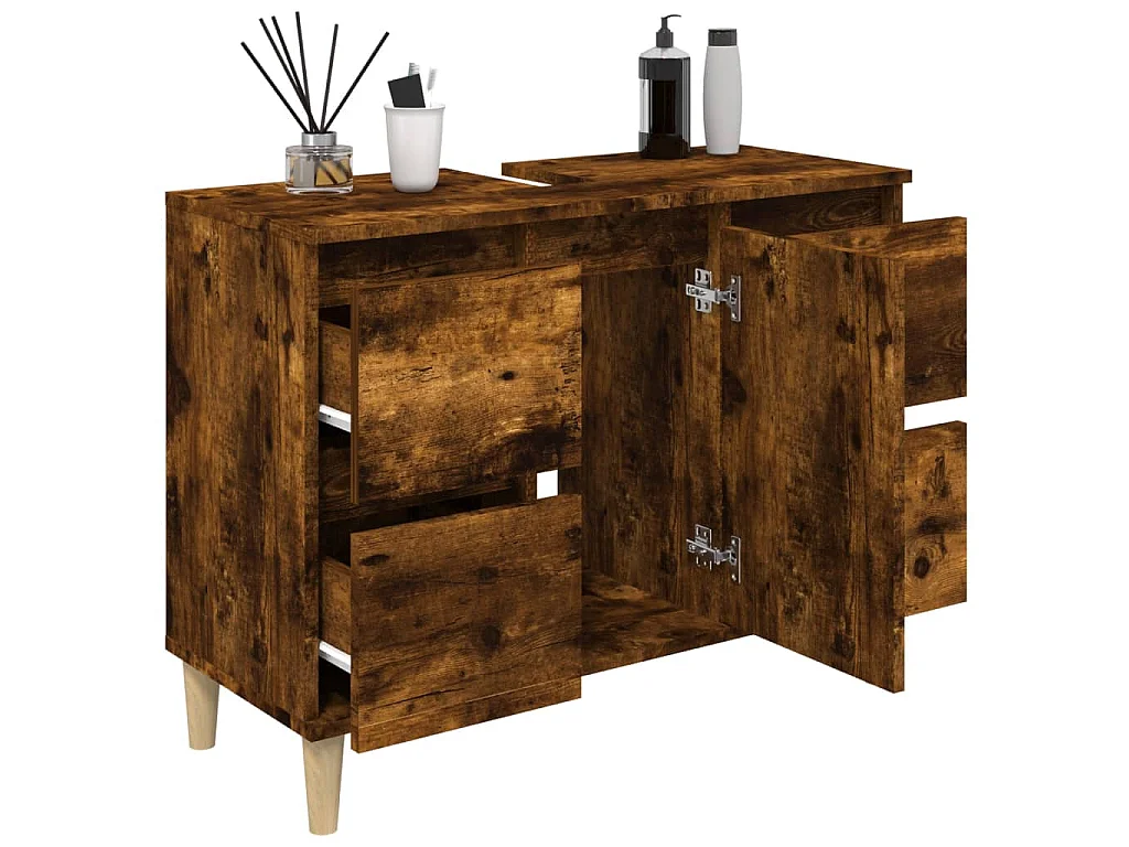 Wastafelkast 80x33x60 cm bewerkt hout gerookt eikenkleurig