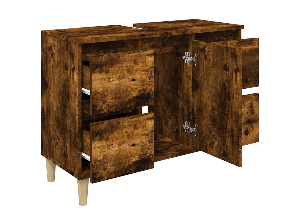 Wastafelkast 80x33x60 cm bewerkt hout gerookt eikenkleurig