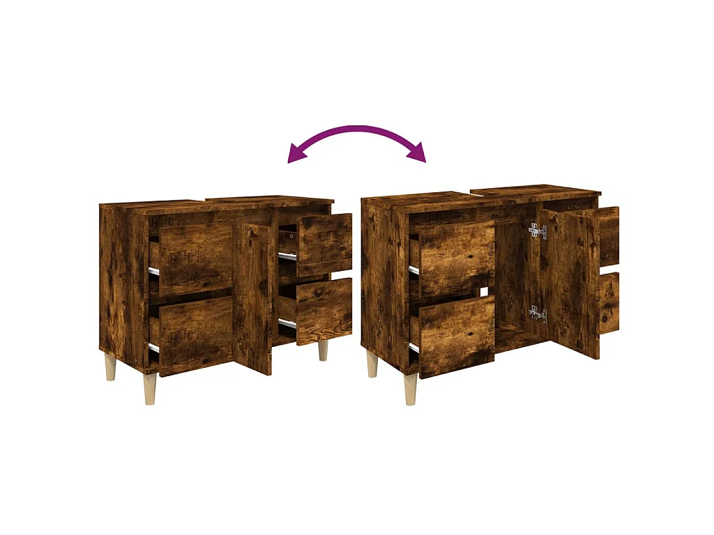 Wastafelkast 80x33x60 cm bewerkt hout gerookt eikenkleurig