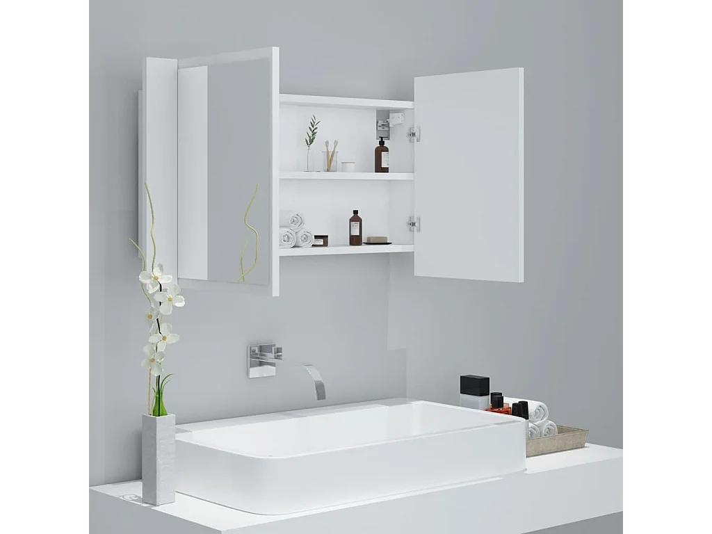 Armoire salle de bain à miroir LED Blanc 80x12x45 cm Acrylique