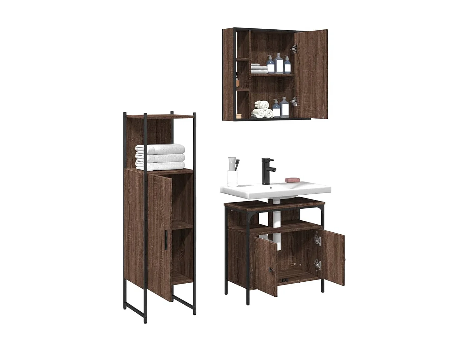 3-tlg. Badmöbel-Set Braun Eichen-Optik Holzwerkstoff