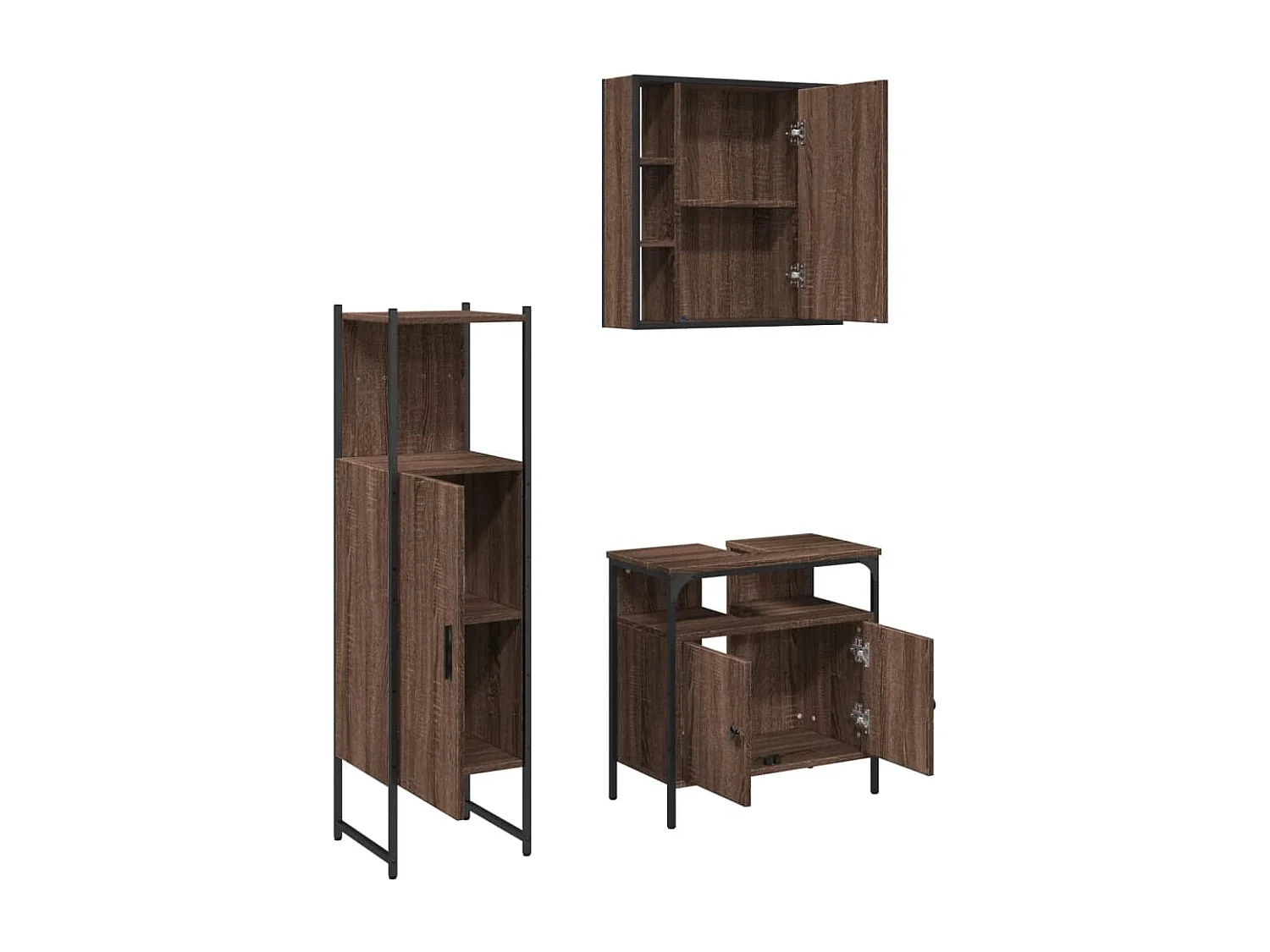 3-tlg. Badmöbel-Set Braun Eichen-Optik Holzwerkstoff