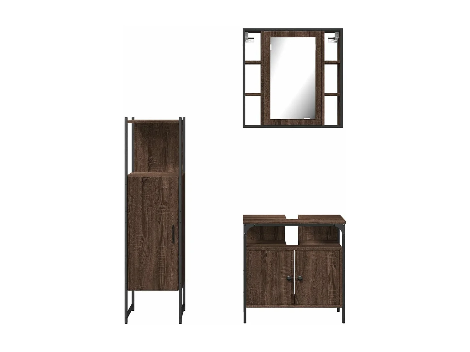 3-tlg. Badmöbel-Set Braun Eichen-Optik Holzwerkstoff