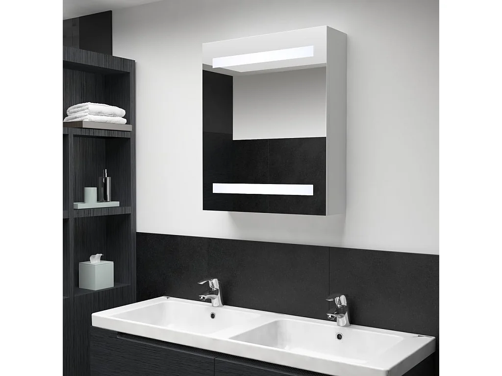 Armadietto Bagno con Specchio e LED 50x13,5x60 cm