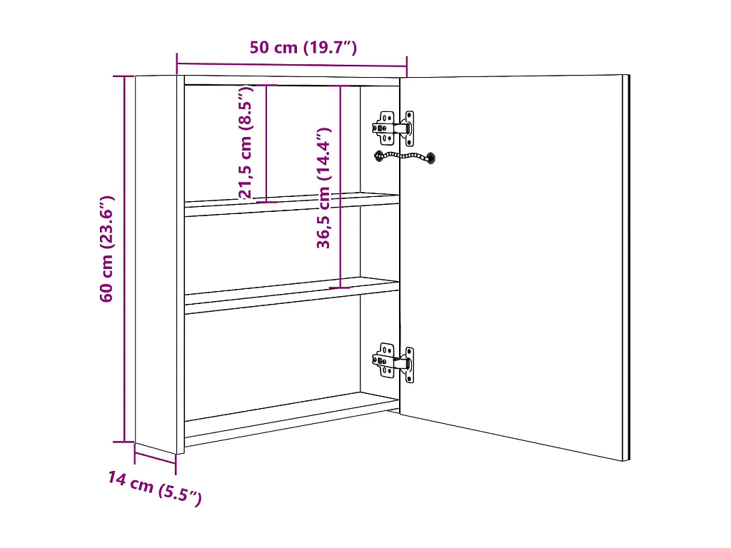 Armadietto Bagno con Specchio e LED 50x13,5x60 cm