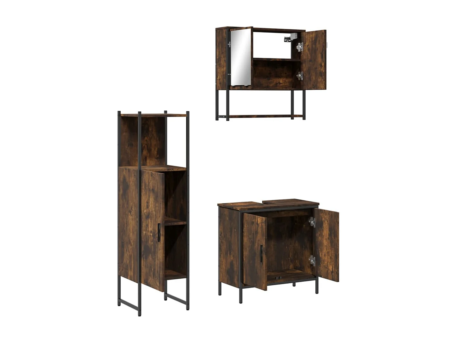 Set de muebles baño 3 pzas madera contrachapada roble ahumado