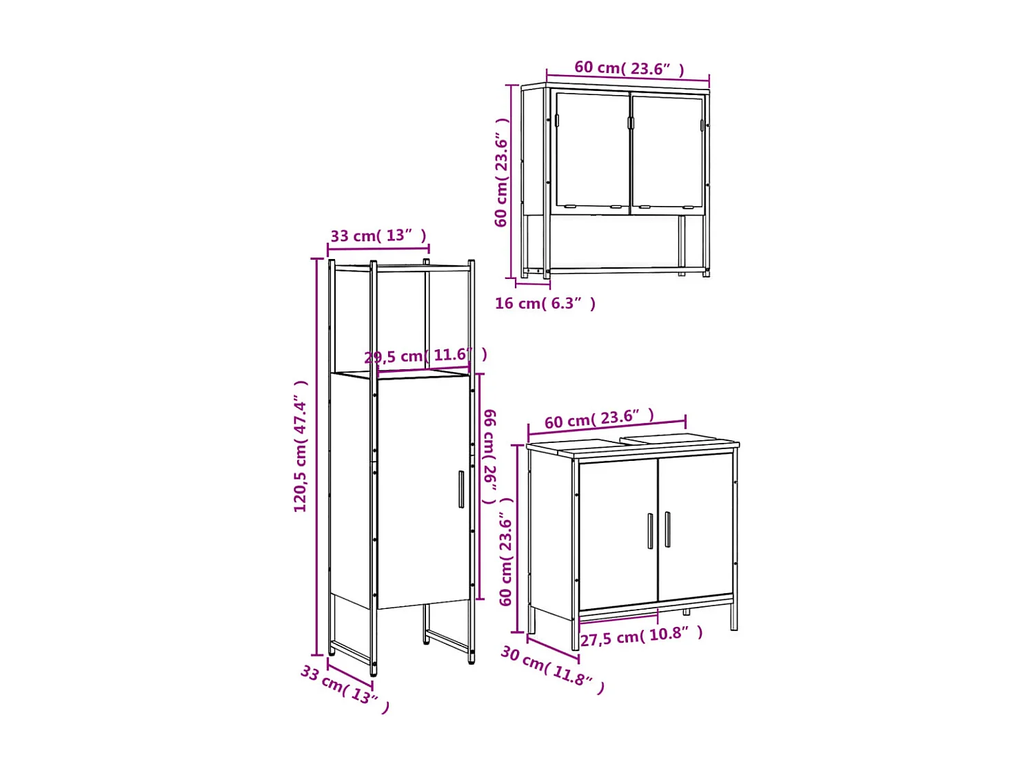 3-tlg. Badmöbel-Set Räuchereiche Holzwerkstoff