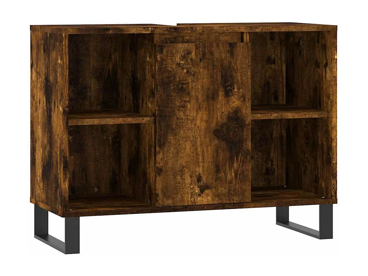 Armoire salle de bain chêne fumé 80x33x60cm bois d'ingénierie