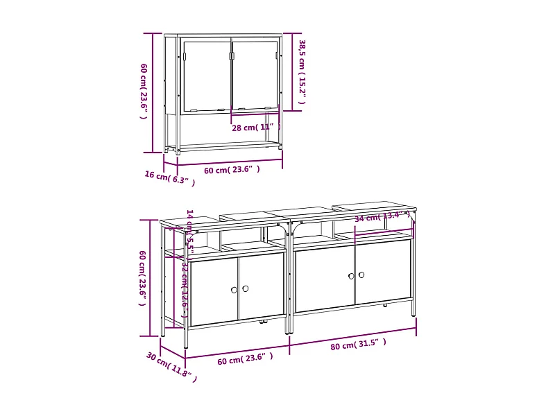 3 pcs conjunto móveis casa de banho derivados de madeira preto