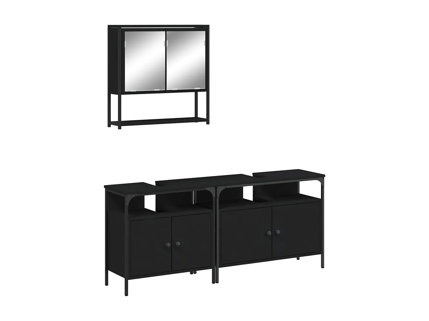 Juego de muebles de baño 3 pzas madera contrachapada negro
