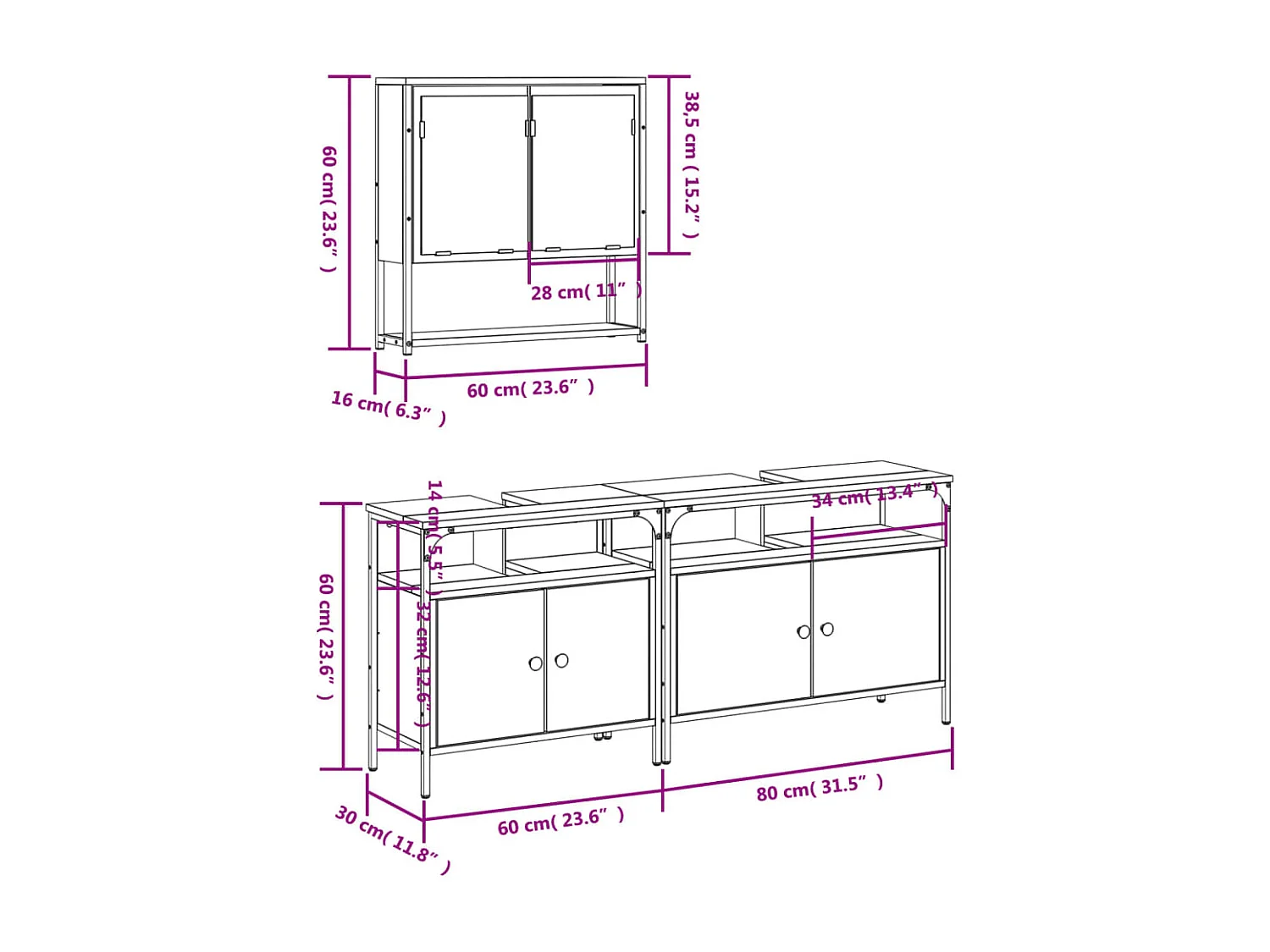 Set Mobili da Bagno 3 pz Nero in Legno Multistrato
