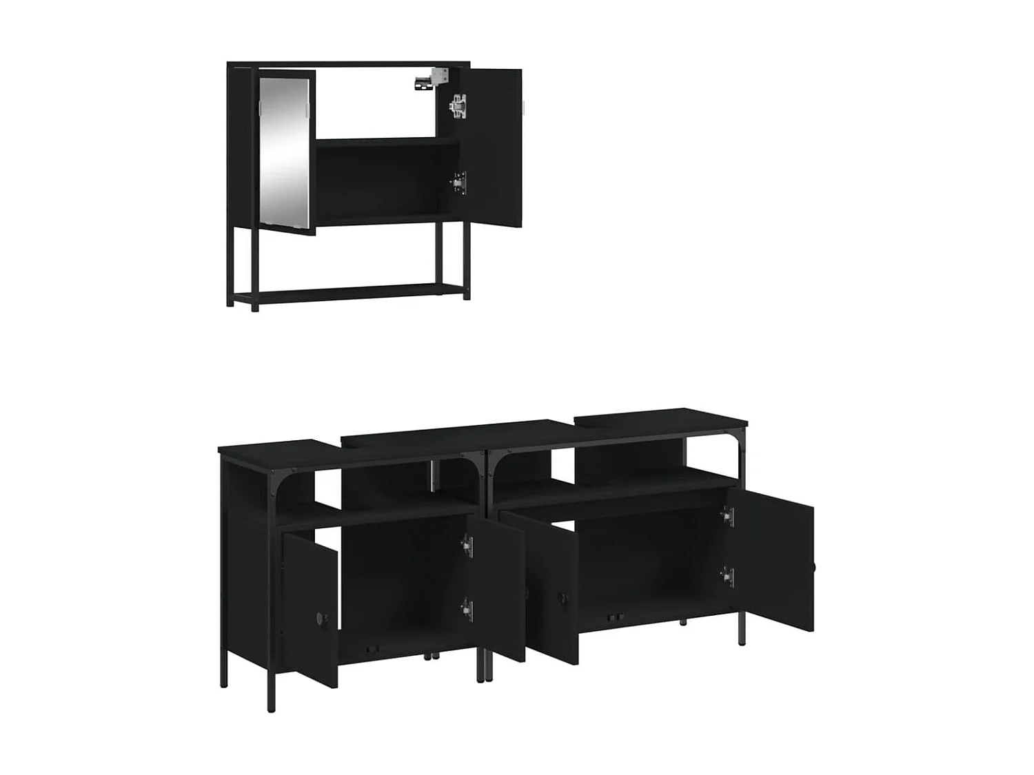 Set Mobili da Bagno 3 pz Nero in Legno Multistrato