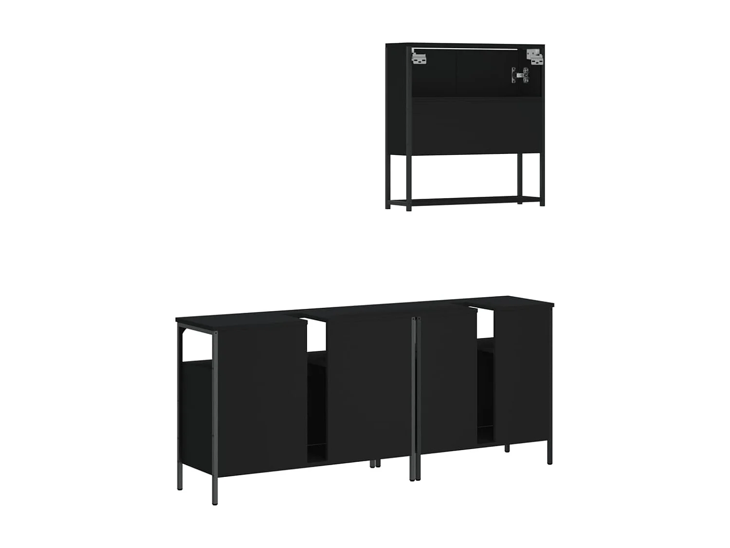 Set Mobili da Bagno 3 pz Nero in Legno Multistrato