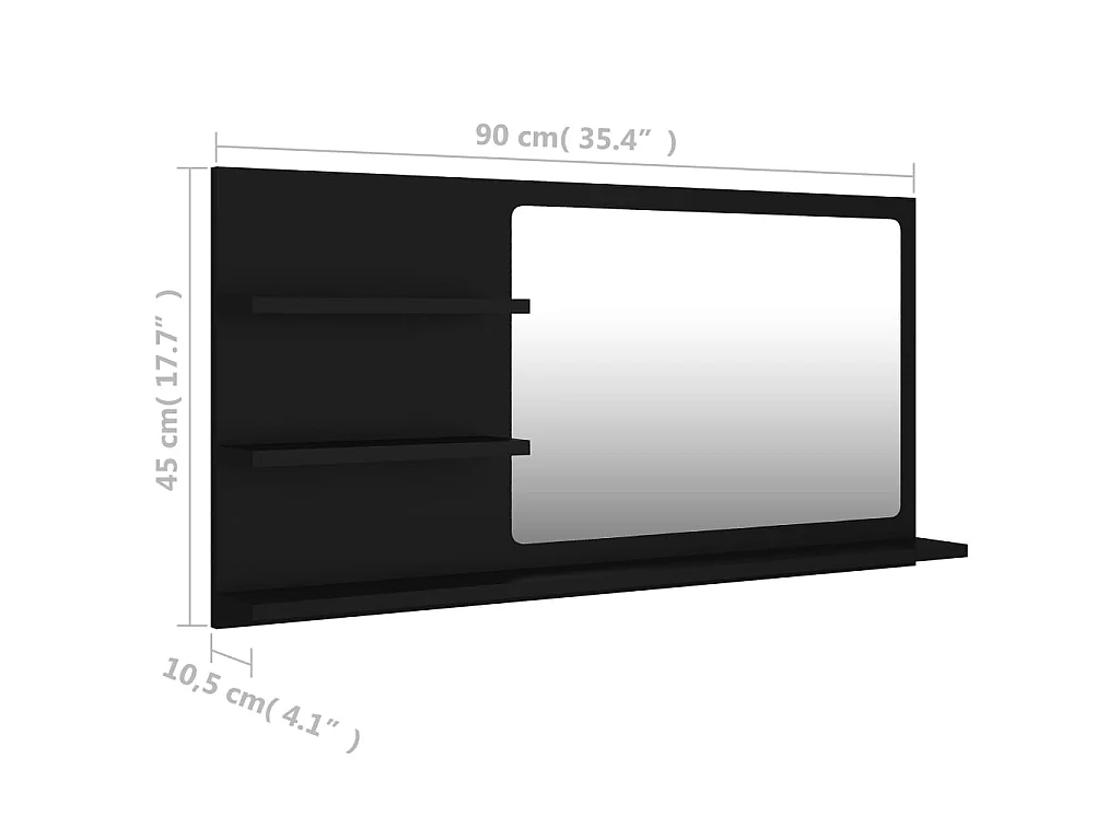 Espelho de casa de banho 90x10,5x45 cm contraplacado preto