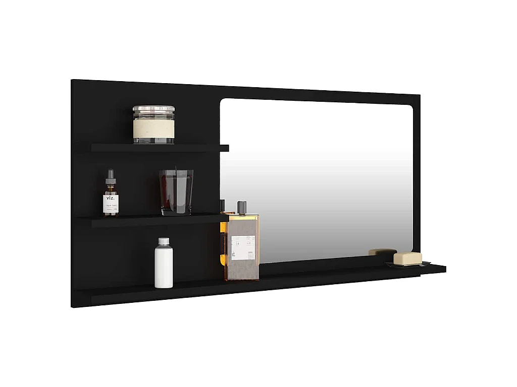 Miroir de salle de bain noir 90x10,5x45 cm bois d’ingénierie