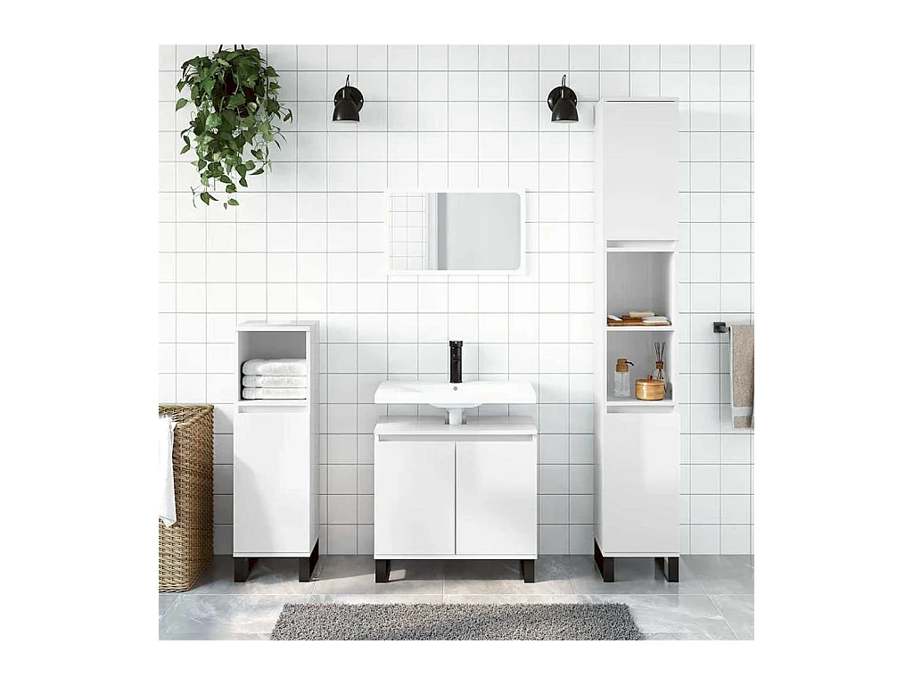 Armoire de bain blanc brillant 58x33x60 cm bois d'ingénierie