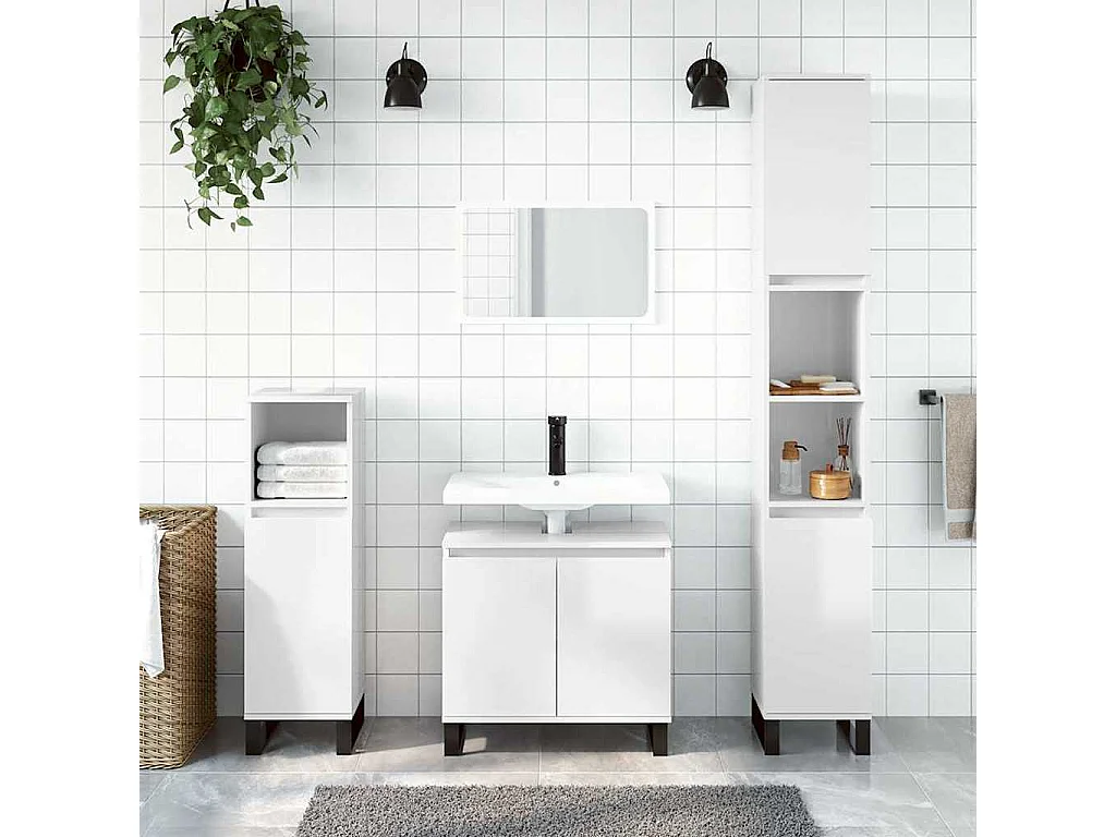 Badschrank Hochglanz-Weiß 58x33x60 cm Holzwerkstoff