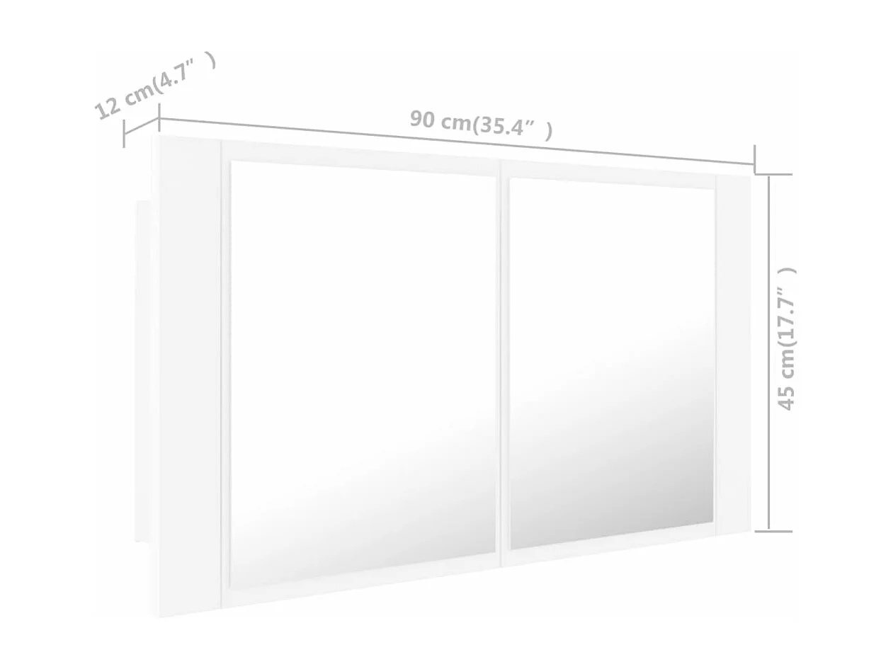 Armario espejo de baño con luz LED acrílico blanco 90x12x45 cm