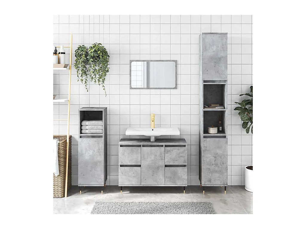 Armadietto da Bagno Grigio Cemento 80x33x60cm Legno Multistrato