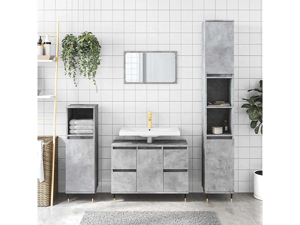 Badschrank Betongrau 80x33x60 cm Holzwerkstoff