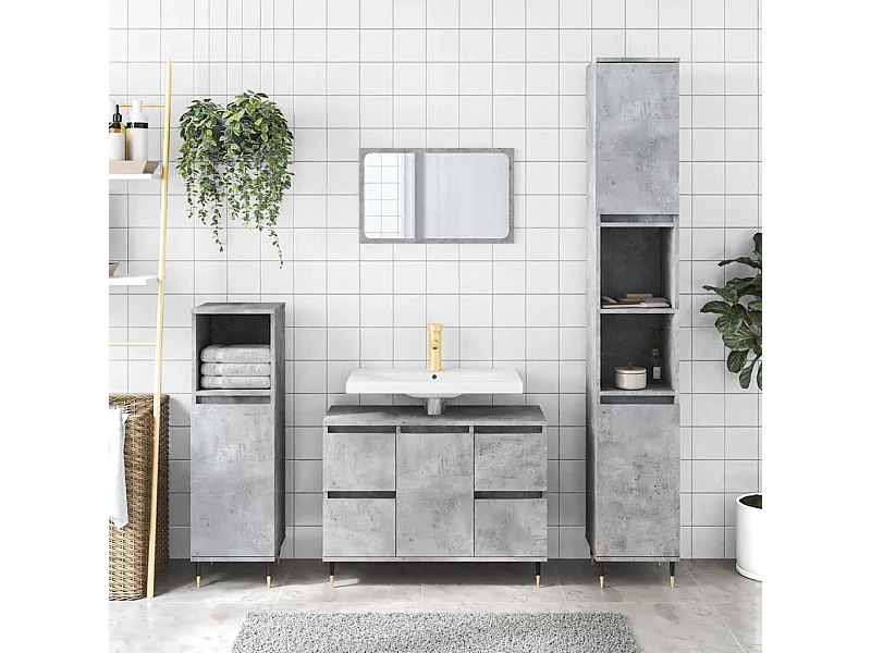 Armoire salle de bain gris béton 80x33x60cm bois d'ingénierie
