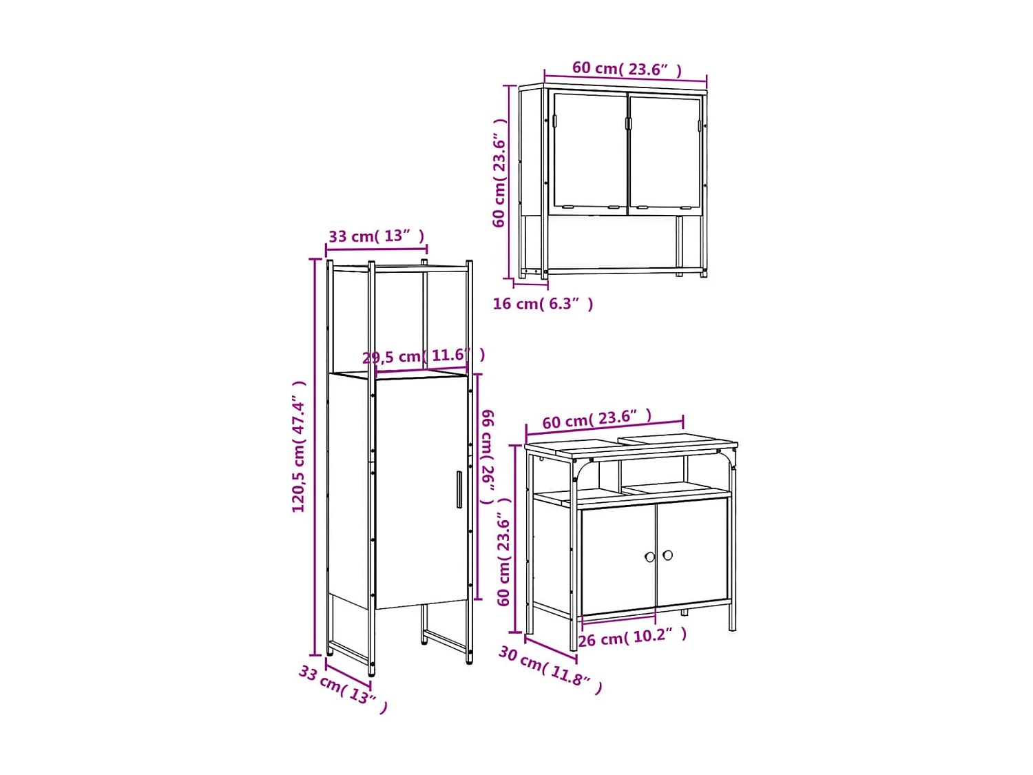 3-delige Badkamermeubelset bewerkt hout sonoma eikenkleurig